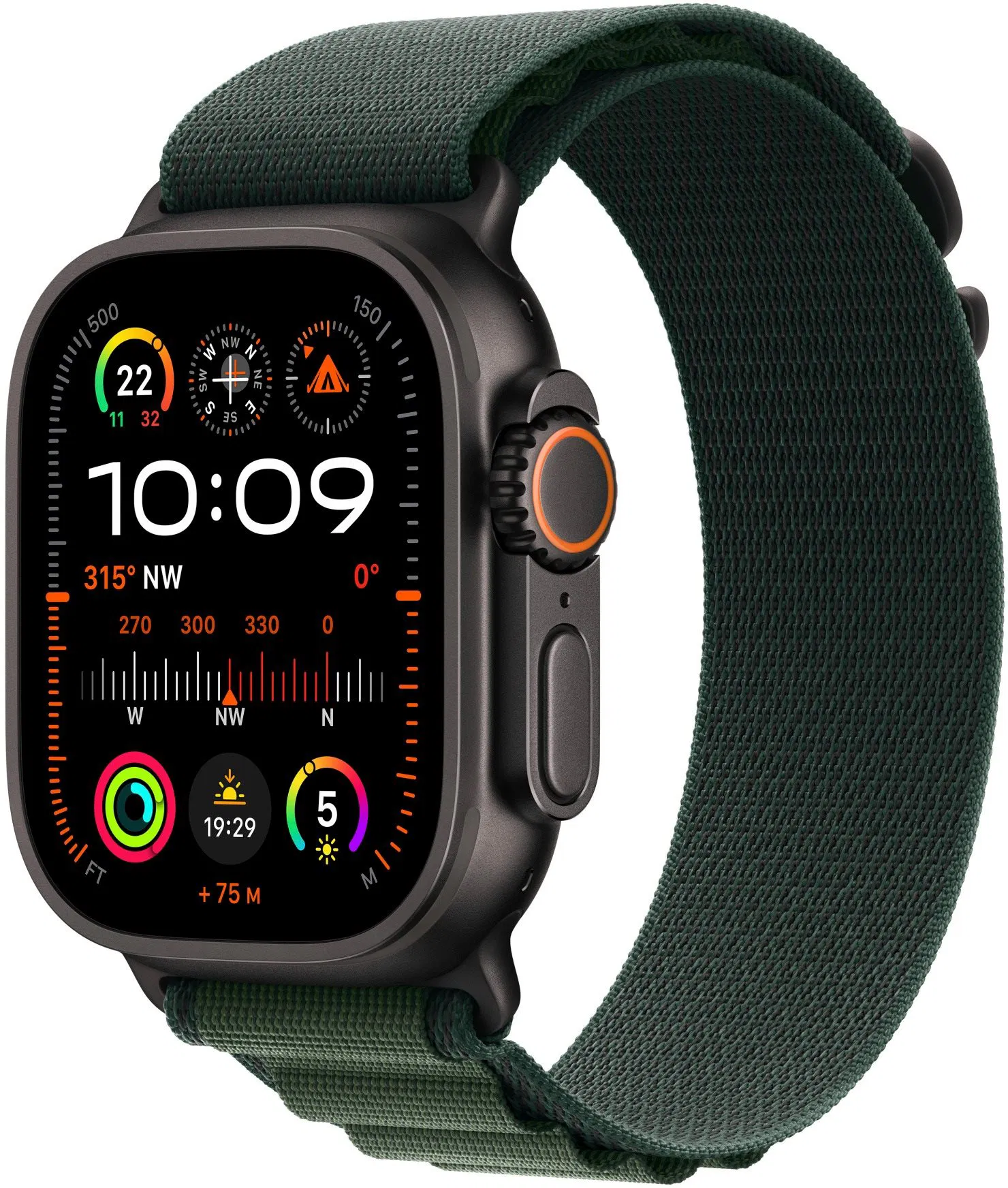 Watch Ultra2 v2 Cellular 49mm Black Titanium Case with Dark Green Alpine Loop - Small