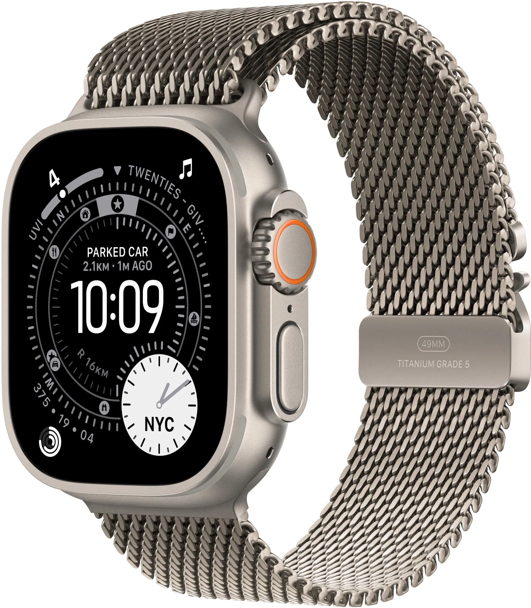 Watch Ultra2 v2 Cellular 49mm Natural Titanium Case with Natural Titanium Milanese Loop - M